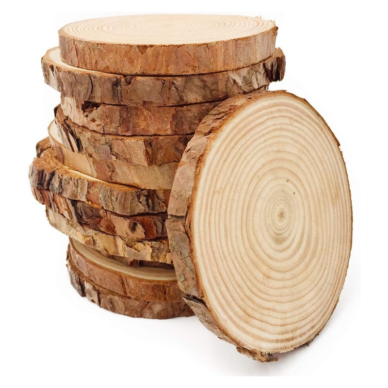 Natural Wood Slices 3.5-4 inch Craft Wooden kit Circles Christmas Ornaments DIY Crafts with Bark for Wedding Decoration