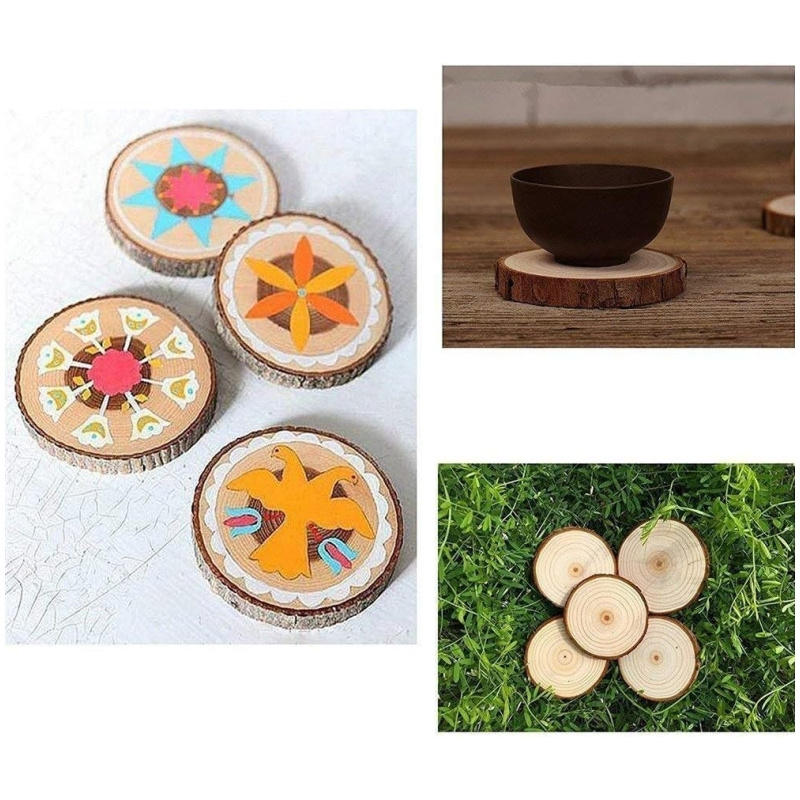 Natural Wood Slices 3.5-4 inch Craft Wooden kit Circles Christmas Ornaments DIY Crafts with Bark for Wedding Decoration