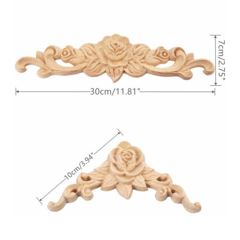 Wood Rose Appliques Onlays Set Unpainted Decorative Carved Decals for Bed Door Cabinet Wardrobe Mantel Ceiling Wall Headboard