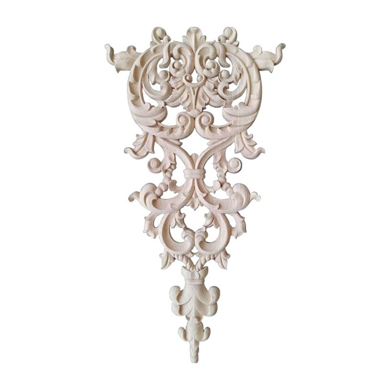 Unpainted Carved Wooden Onlay Wood Applique Furniture Decals for Home Wall Door Cabinet Decoration 11.42 x 6.30 x 0.47 inches