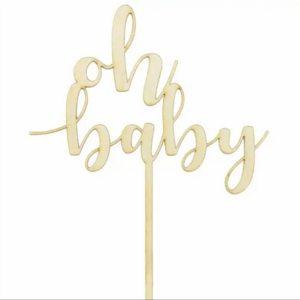 Wooden OH Baby Cake Topper Baby Shower Cake Topper Wooden Birthday Cake Decoration Party Supplies