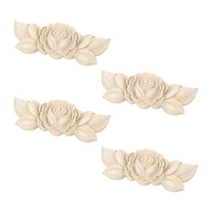 Wood Carved Appliques Furniture Onlay Unpainted Corner Applique 3.54"x1.38" Decorative Flower Decal for Cabinet Window Door