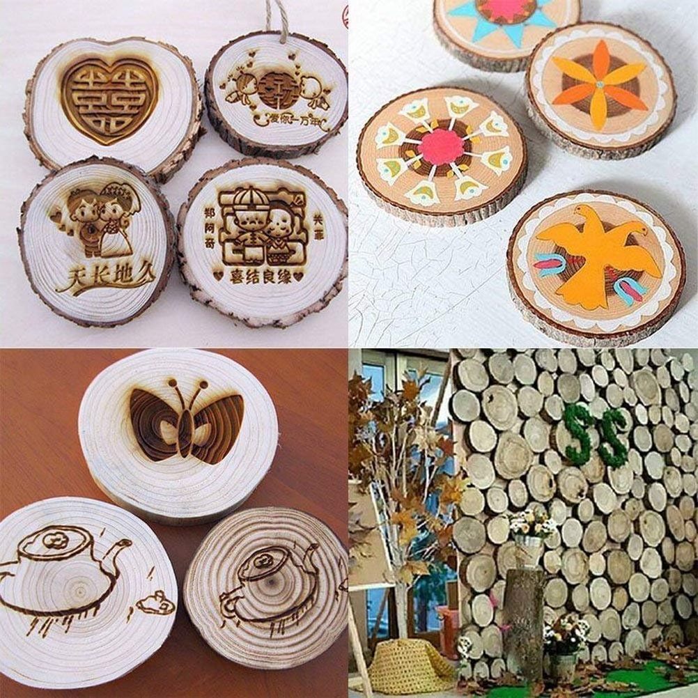 Natural Wood Slices 3.5-4 inch Craft Wooden kit Circles Christmas Ornaments DIY Crafts with Bark for Wedding Decoration