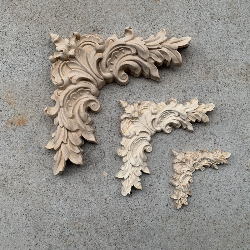 NEW French grooved back Wood Appliques Onlays corner wooden moldings Decal for Cabinet Bed Wall Ceiling Frame Corner Decoration