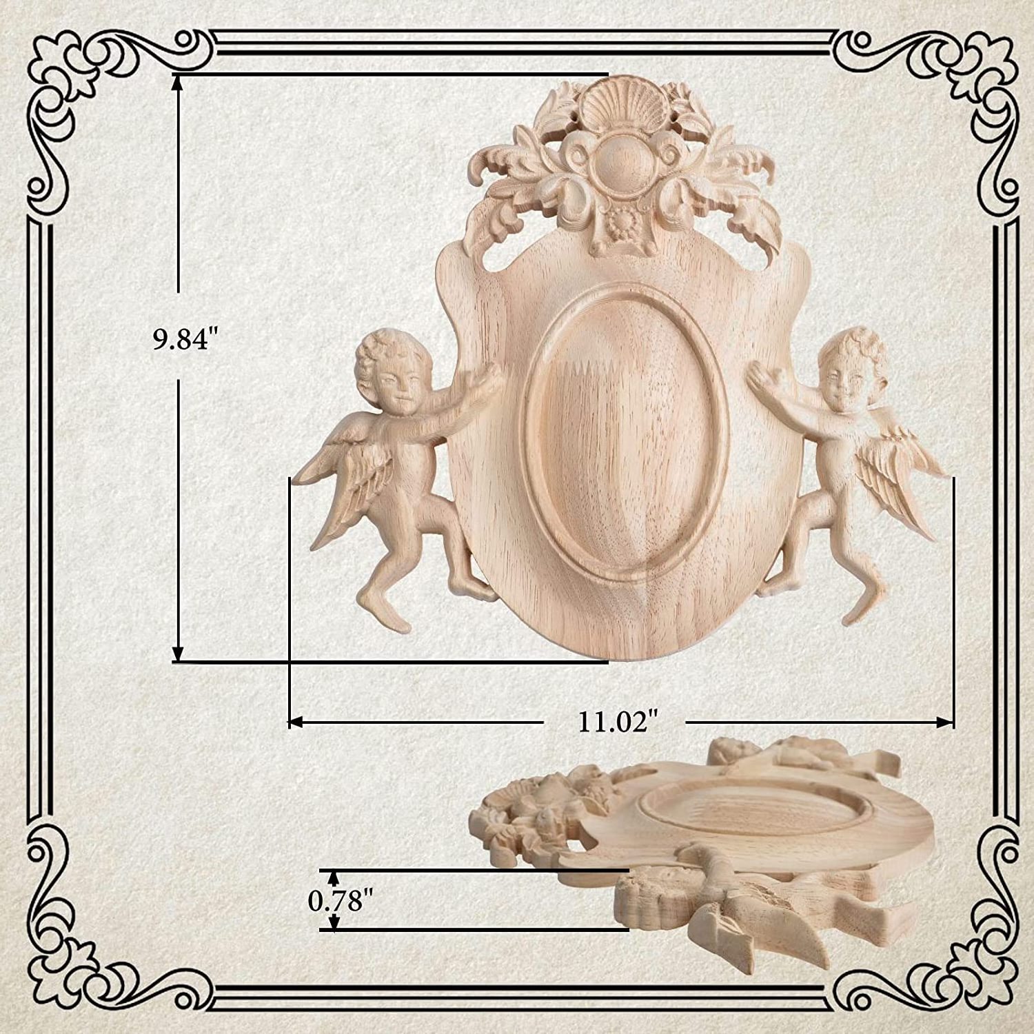 Wood Carved Onlay Appliques Smolder Unpainted Wooden Carved Flower Carvings Decals for Cabinet Home Furniture 9.84