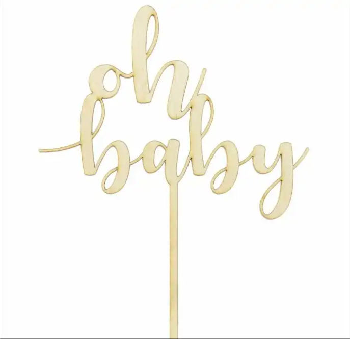 Wooden OH Baby Cake Topper Baby Shower Cake Topper Wooden Birthday Cake Decoration Party Supplies