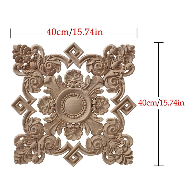 Wall Wooden Appliques Square Wood Hand Carved Onlay Decals Unpainted Carving for Home Furniture Bed Cabinet Door Cupboard Decor