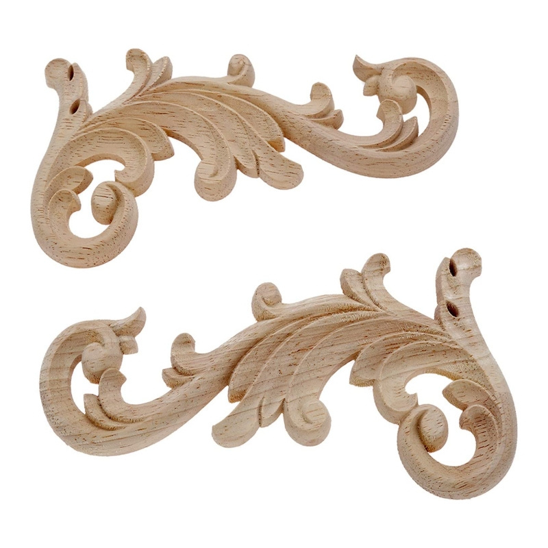 Pair Clear Carved Wood Appliques Onlay Door Decorative Excellent Funiture Decal Sticker for Cabinet Drawer Window Dresser