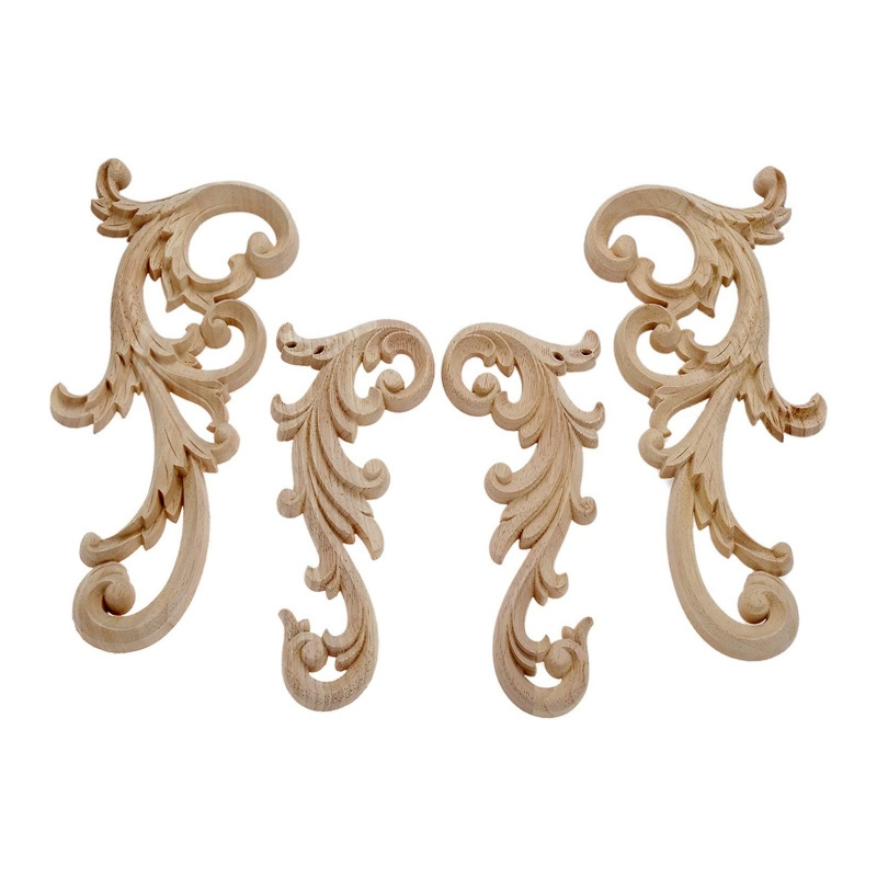 Pair Clear Carved Wood Appliques Onlay Door Decorative Excellent Funiture Decal Sticker for Cabinet Drawer Window Dresser