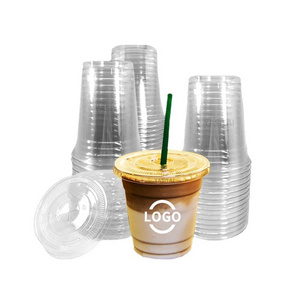 Cheap Price Eco-friendly Unbreakable custom Printed logo cold drinking cups milk coffee Lemonade plastic cup with flat dome lid