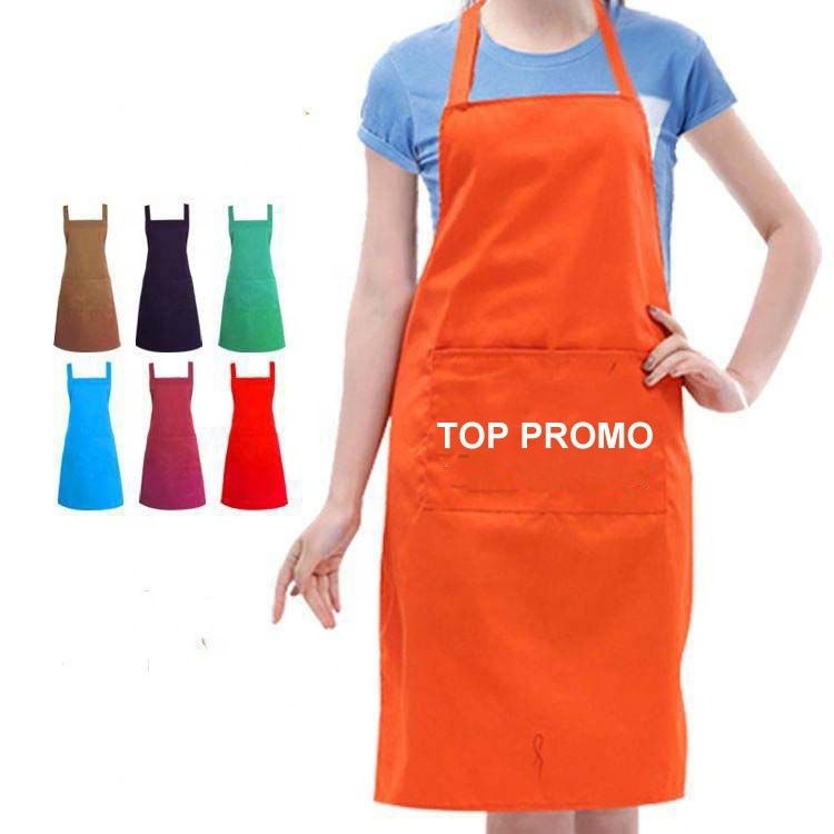 2024 Women 2 Pockets Advertising Polyester Apron Korean Style Washable Kitchen Cooking Cleaning Aprons With Custom Logo Design