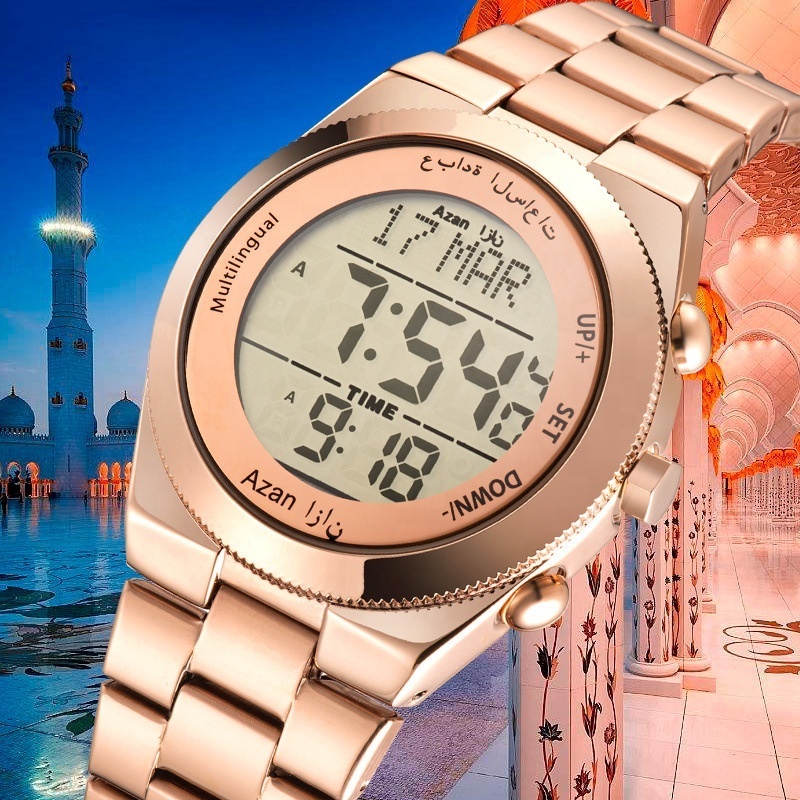 Classic islamic athan reminder with auto-qibla back light azan watch wrist watch for women  2024 New product ideas