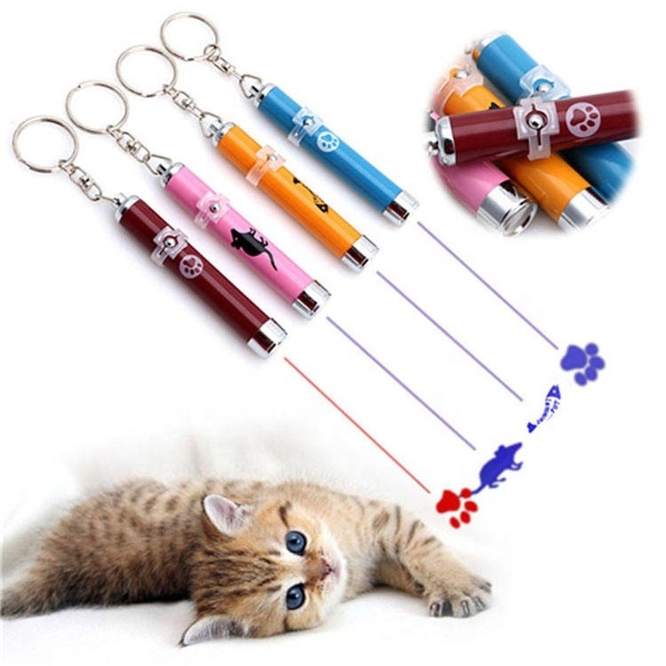 2023 Portable Creative Funny Pet Cat Toy Training Tool Cat Led Pointer Pen Bright Footprints Fish Mice Cat Laser Pen