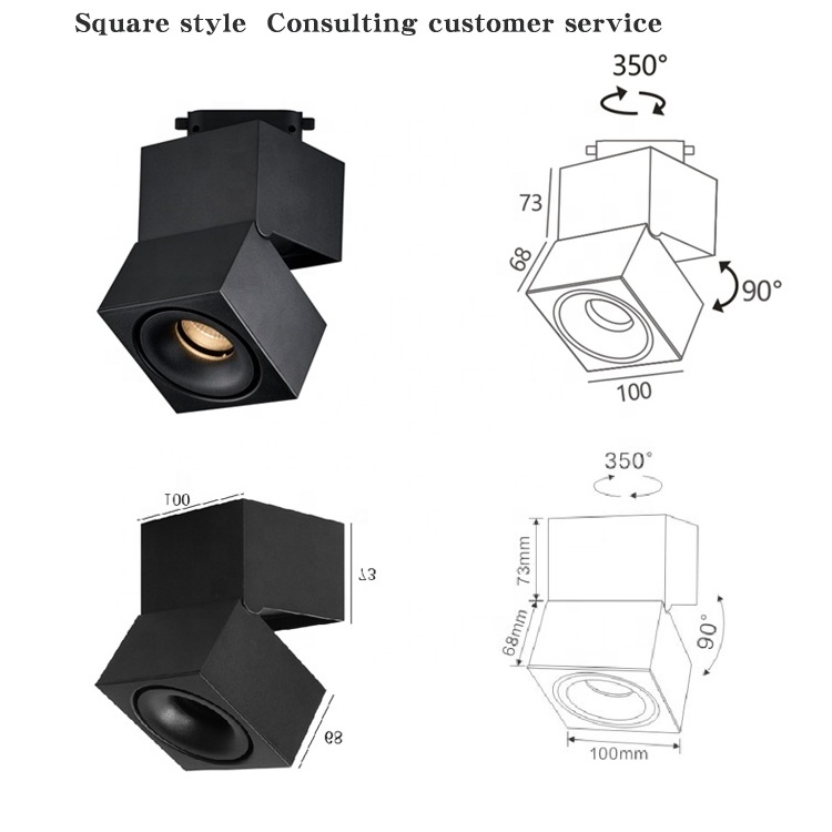 CRI97/93 Adjustable ceiling Square spotlight led Double head surface mounted downlight 6W 8W 10W 12W 3wire track light