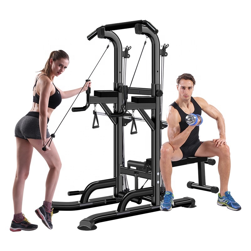 Hot sale Multifunctional Power Tower Adjustable Height Stand Workout Station Dip Station With Sit Up Bench