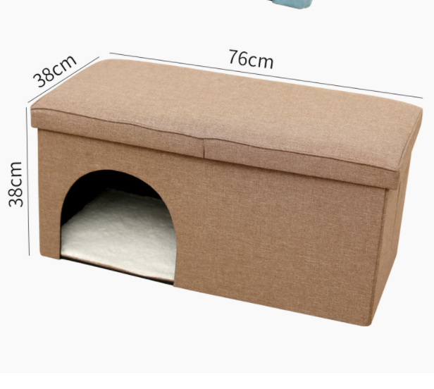 OEM Factory Direct Linen Space Saving Pet House Foldable Ottoman Storage Stool with Cat Toys