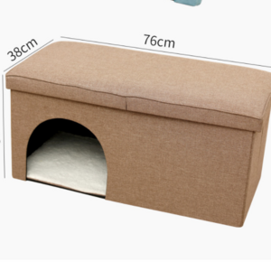 OEM Factory Direct Linen Space Saving Pet House Foldable Ottoman Storage Stool with Cat Toys