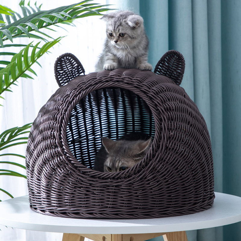 woven pp rattan canopy pet bed nest house sofa furniture beds for pets dogs cats