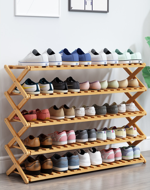 Wholesale Modern Custom Portable Foldable Bamboo Wooden Shoe Rack