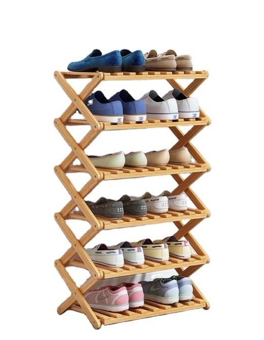 Wholesale Modern Custom Portable Foldable Bamboo Wooden Shoe Rack