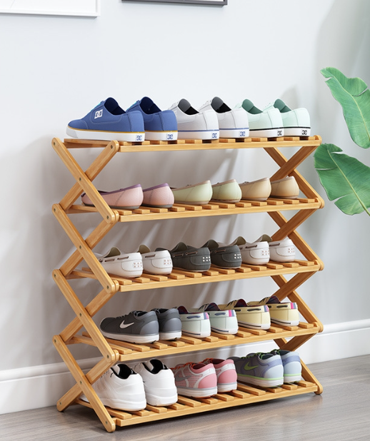 Wholesale Modern Custom Portable Foldable Bamboo Wooden Shoe Rack