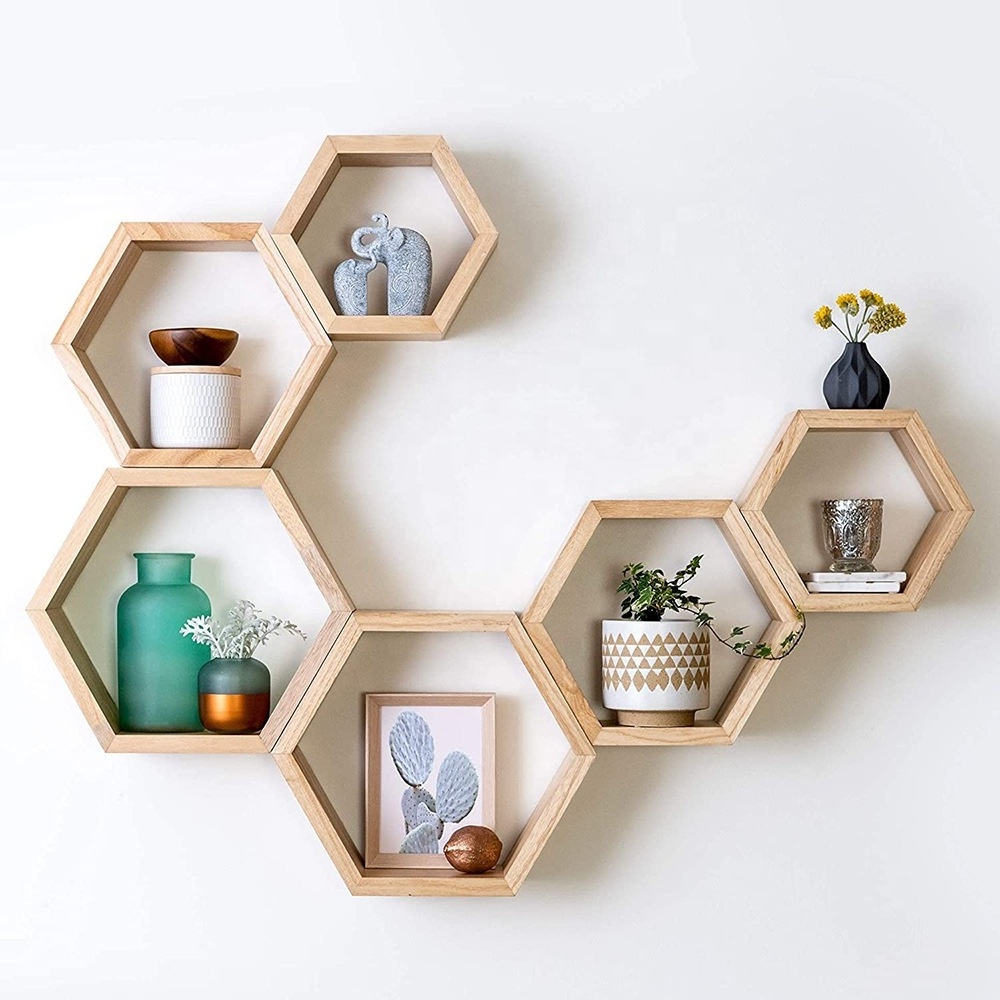 Hexagon Wall Decor Floating Shelves - 3-Pack Decorative Wall Shelf Set