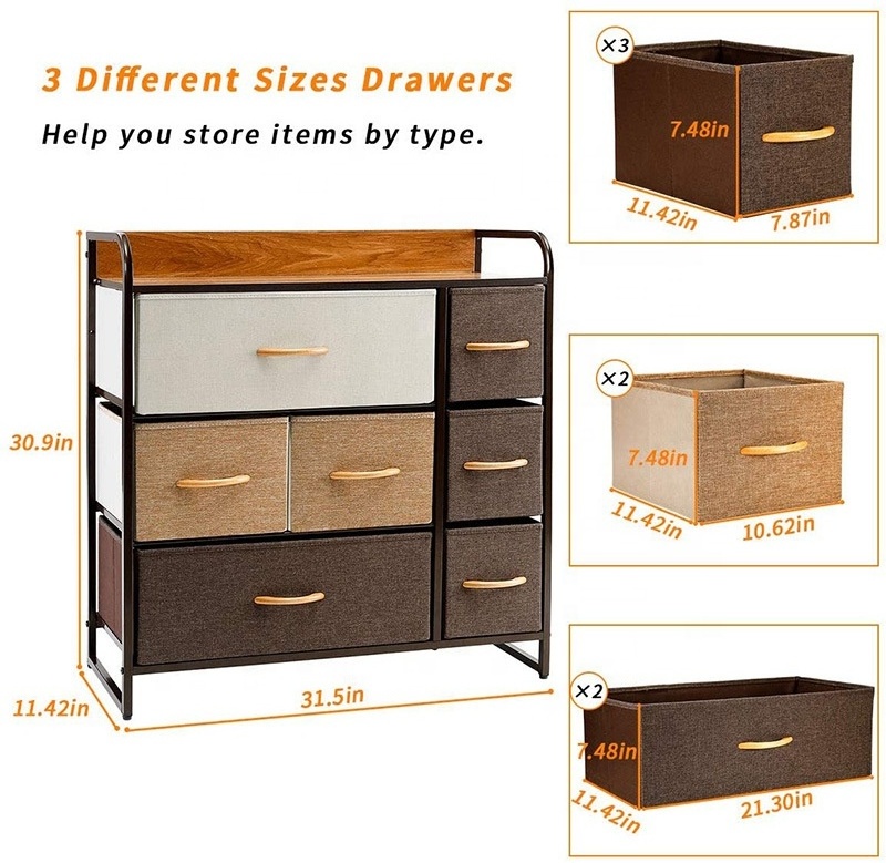 Hot sale fabric modern bedroom furniture spacing saving storage drawers chest of drawer dressers