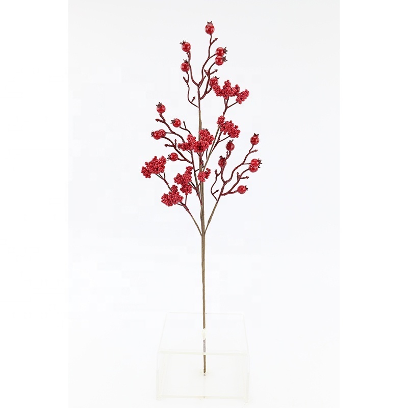 Handmade artificial flower for Christmas tree decoration holly red berry Stem/Branch