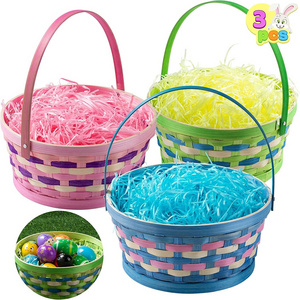 HANDICRAFT empty Easter basket gifts colored  bamboo basket storage basket  with handle for kids