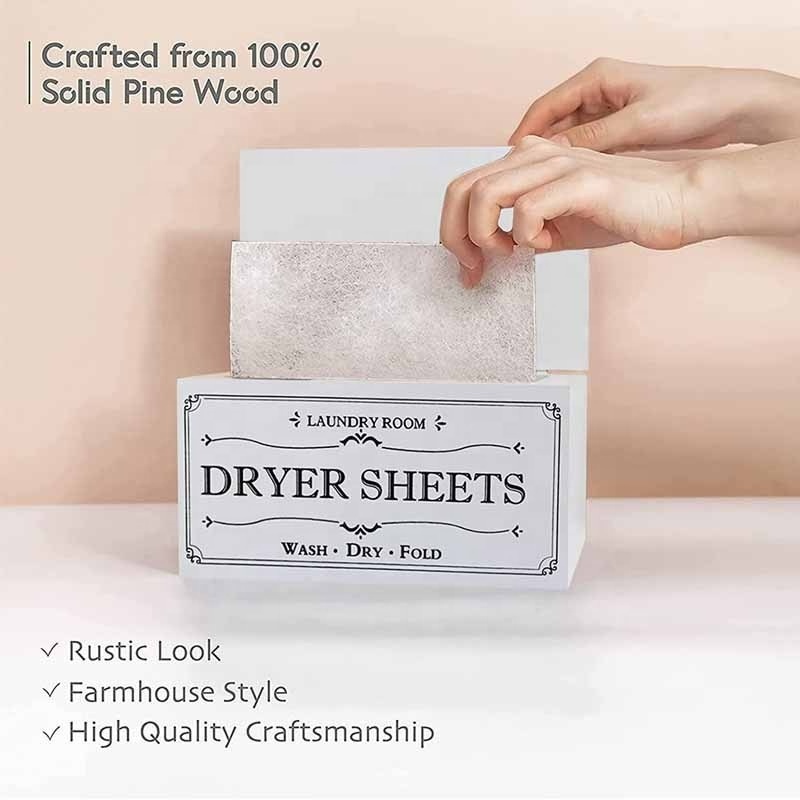 Wood Box Dryer Sheet Holder Dispenser with Hinged Lid Wooden Dryer Sheet Storage Box Fabric Softener Sheets Container