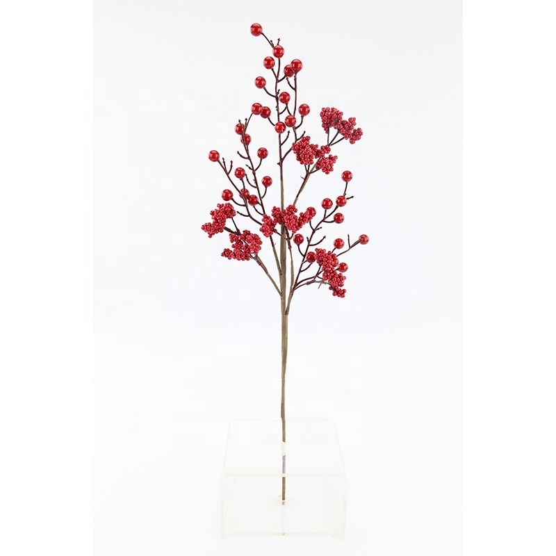 Handmade artificial flower for Christmas tree decoration holly red berry Stem/Branch