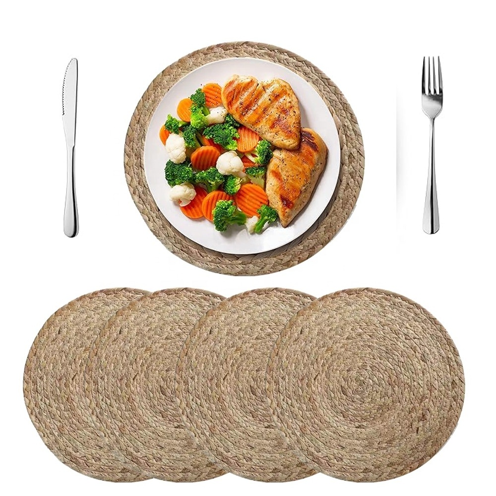 Round Woven Placemats Natural Water Hyacinth Braided Straw Table Mats for Dining Table