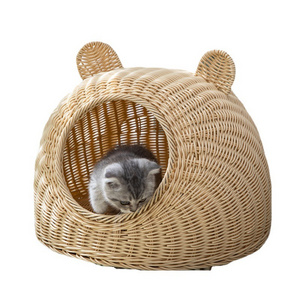 woven pp rattan canopy pet bed nest house sofa furniture beds for pets dogs cats