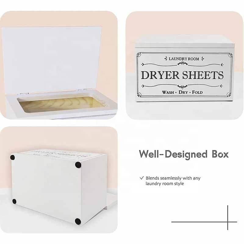 Wood Box Dryer Sheet Holder Dispenser with Hinged Lid Wooden Dryer Sheet Storage Box Fabric Softener Sheets Container