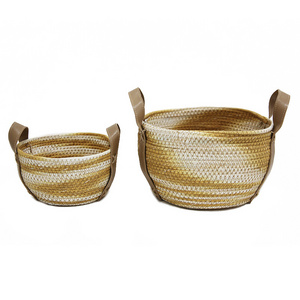 set of two paper rope storage basket with handle lace decoration living room bedroom kitchen storage