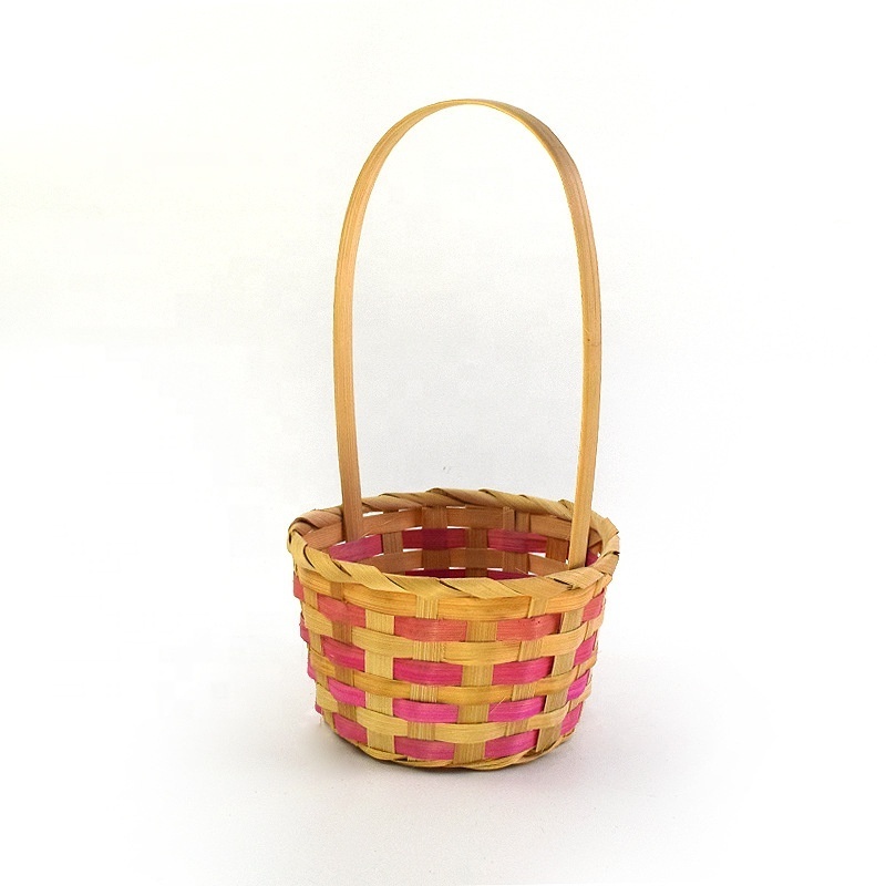 Wholesale handmade colourful storage display basket with handle bamboo easter storage basket