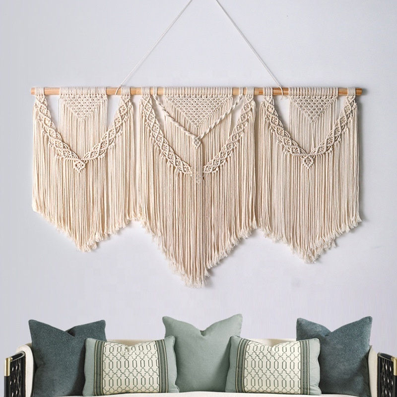 Bohemia Macrame Wall Hanging Small Woven Tapestry Wall Art Decor Wall Hanging Fringe Garland Banner