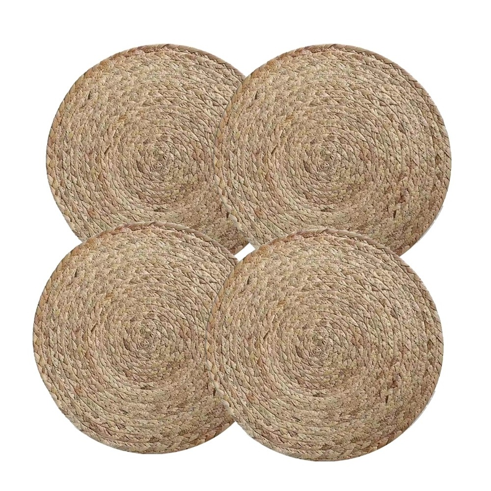 Round Woven Placemats Natural Water Hyacinth Braided Straw Table Mats for Dining Table