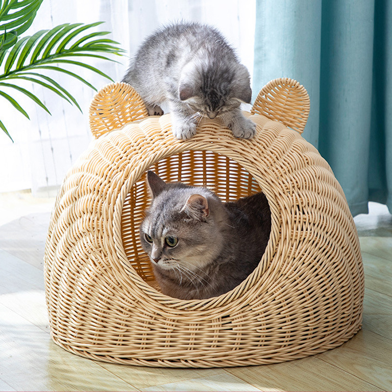 woven pp rattan canopy pet bed nest house sofa furniture beds for pets dogs cats