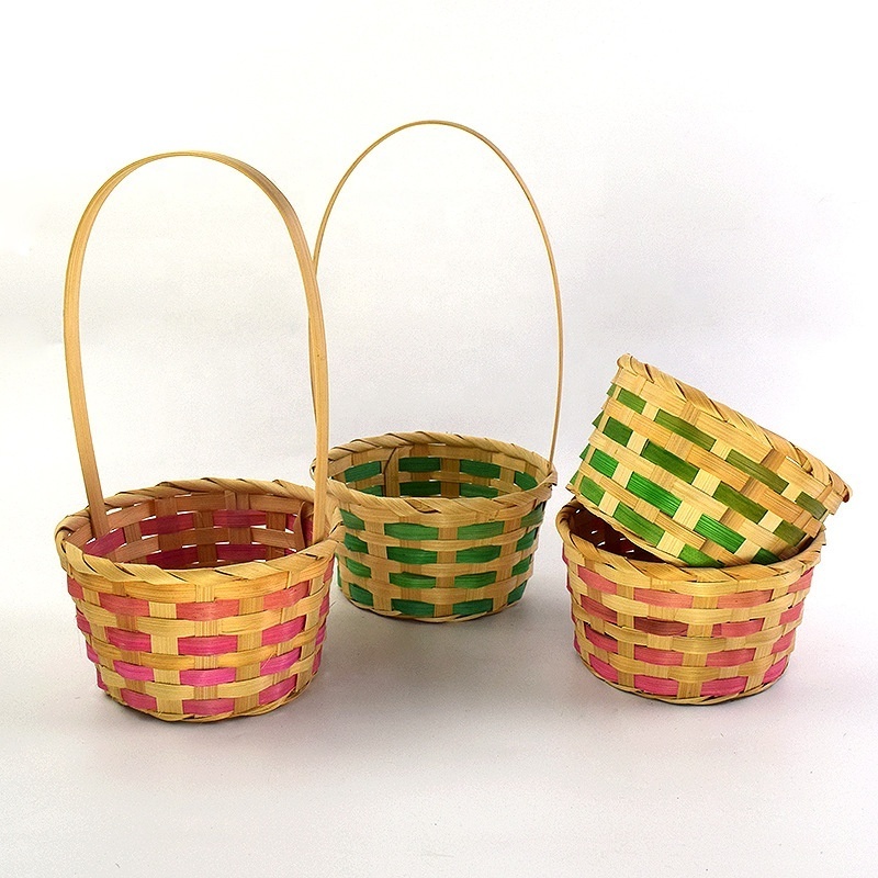 Wholesale handmade colourful storage display basket with handle bamboo easter storage basket