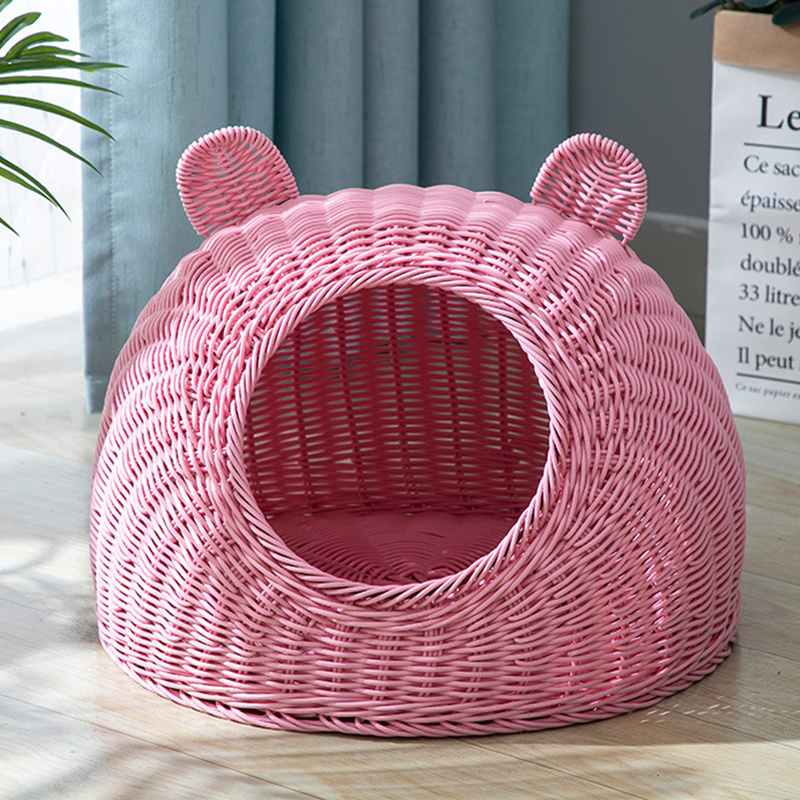 woven pp rattan canopy pet bed nest house sofa furniture beds for pets dogs cats