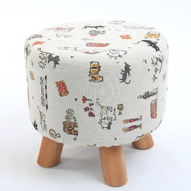 Customized Wooden Fabric Dining Stools Chair Footrest Shoe Changing Kids Ottoman Stool