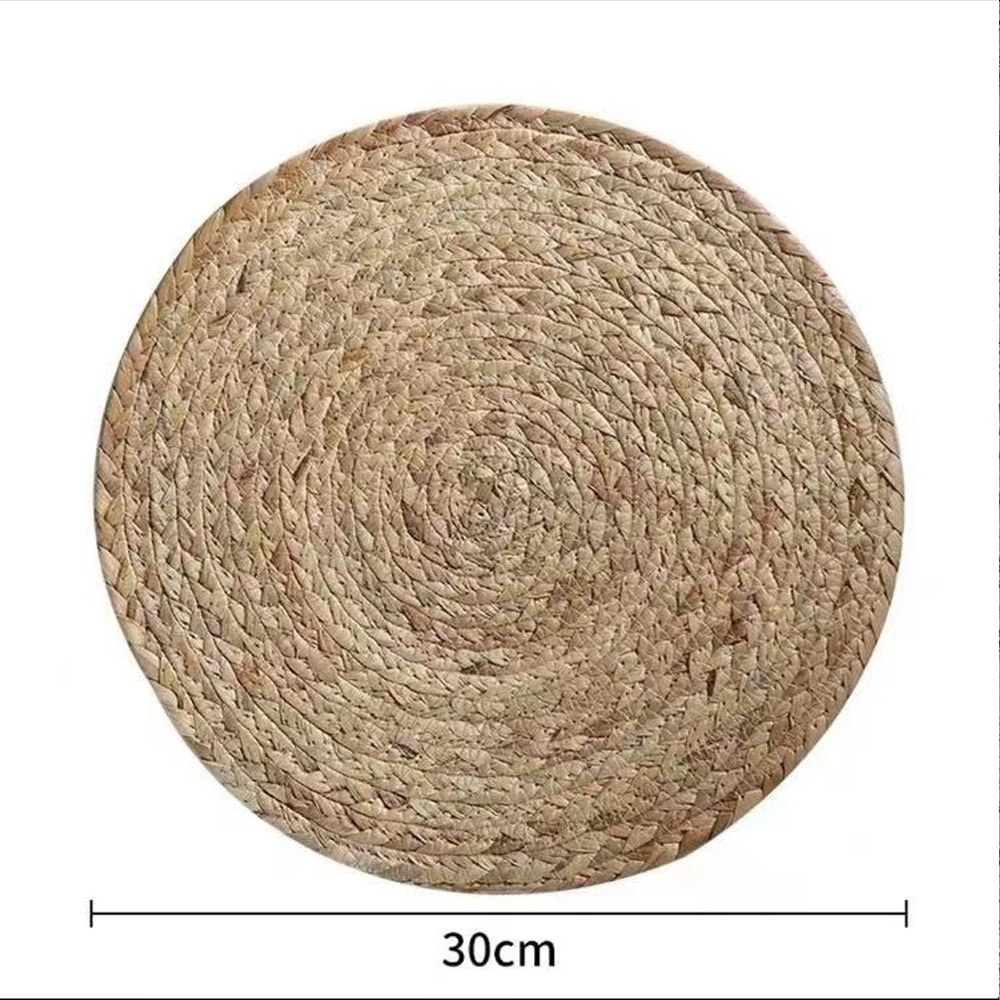 Round Woven Placemats Natural Water Hyacinth Braided Straw Table Mats for Dining Table