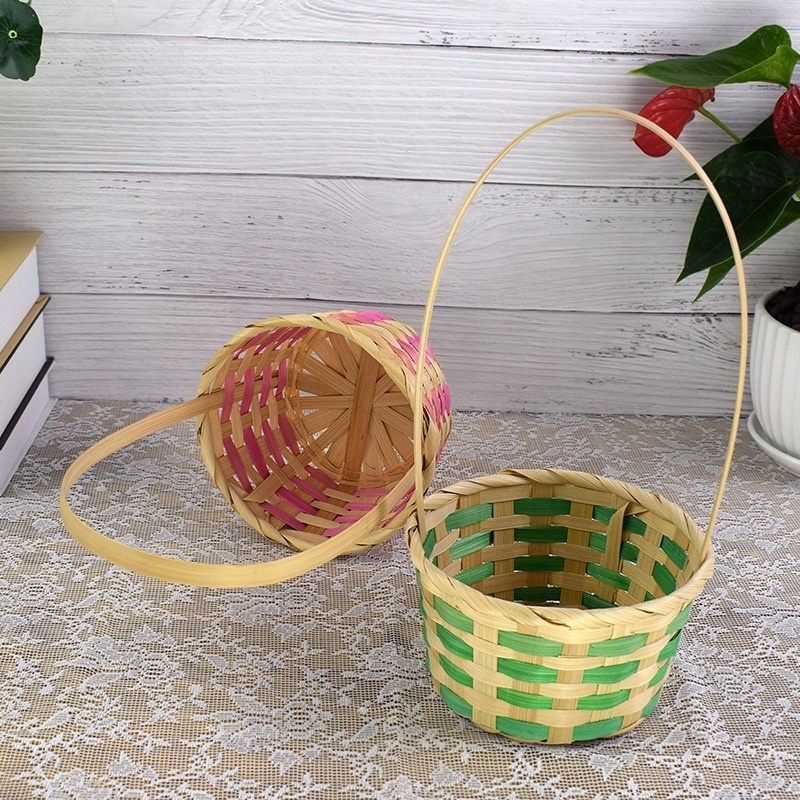 Wholesale handmade colourful storage display basket with handle bamboo easter storage basket