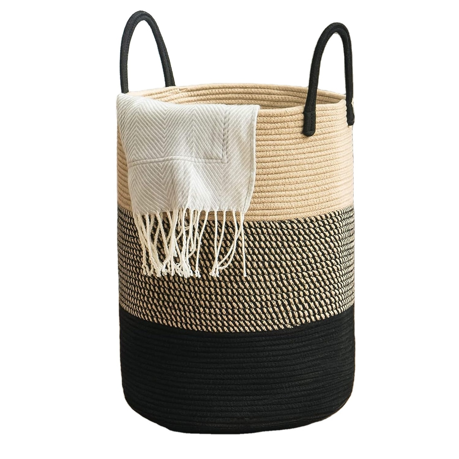 Woven Rope Laundry Hamper Basket, 58L Tall Laundry Basket for Blanket Organizer- Clothes Hamper for Bedroom Storage