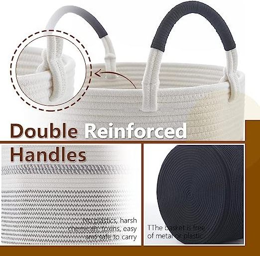 Large Woven Cotton Rope Laundry Basket with Handles Decorative Storage Basket for Clothes and Toys