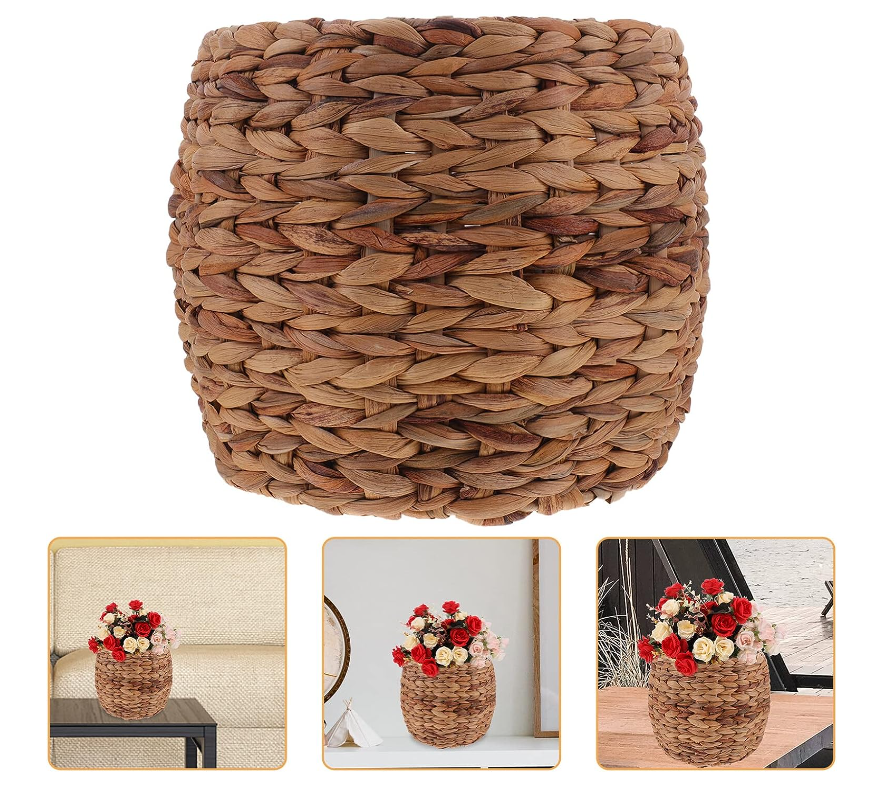 Flower Woven Basket Seagrass Planter Basket Hyacinth Woven Rattan Wicker Plant Pot Basket Desktop Organizer for Home Garden