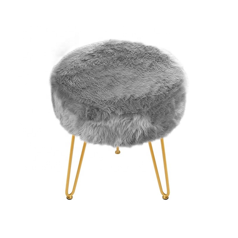 China supplier round household fluff iron art small bench ottoman stool modern for shoe stool