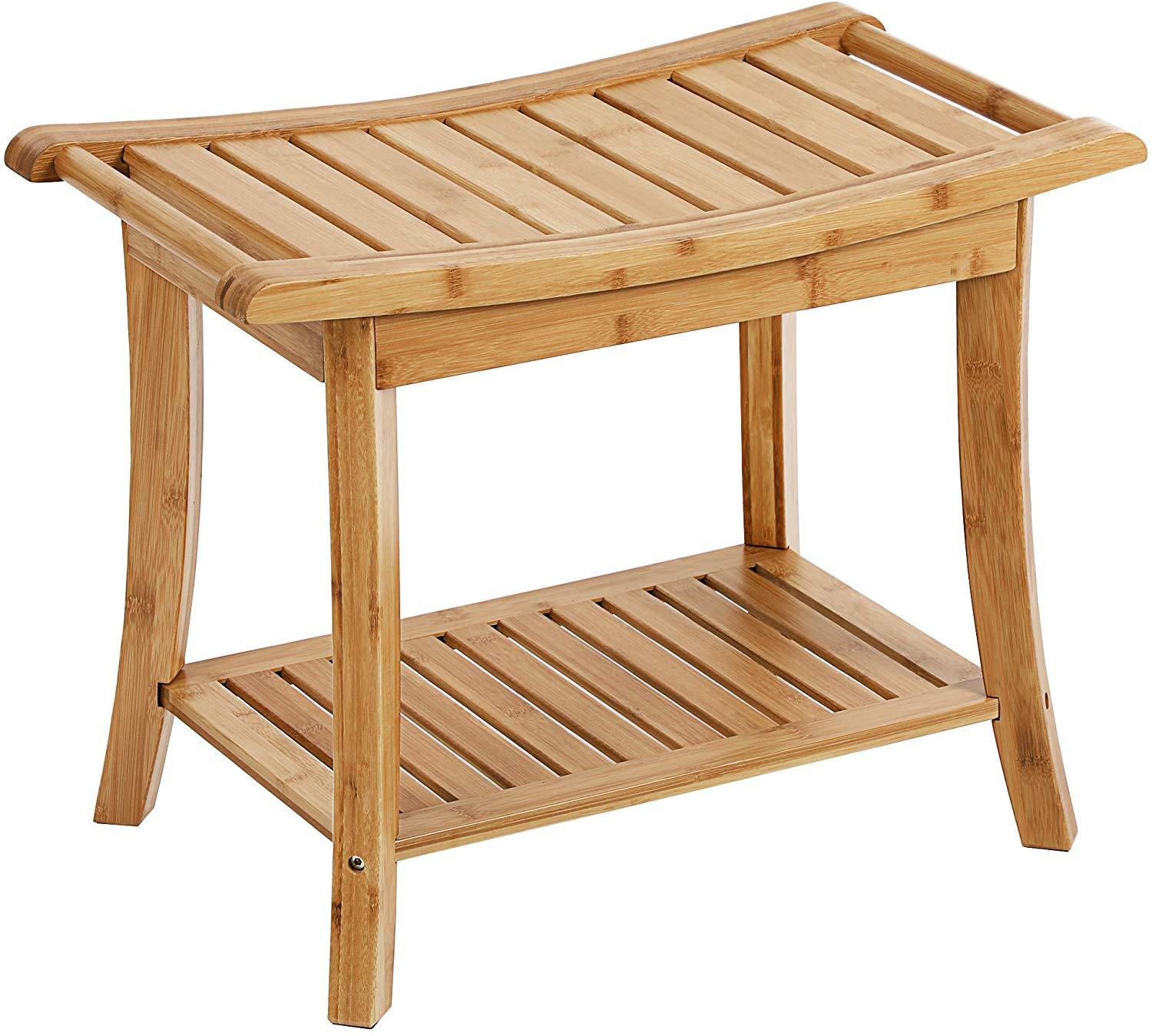 Bamboo Shower Bench Bathroom Stool Spa Bath Shower Stool with Storage Shelf Wood Bench for Indoor Outdoor Use