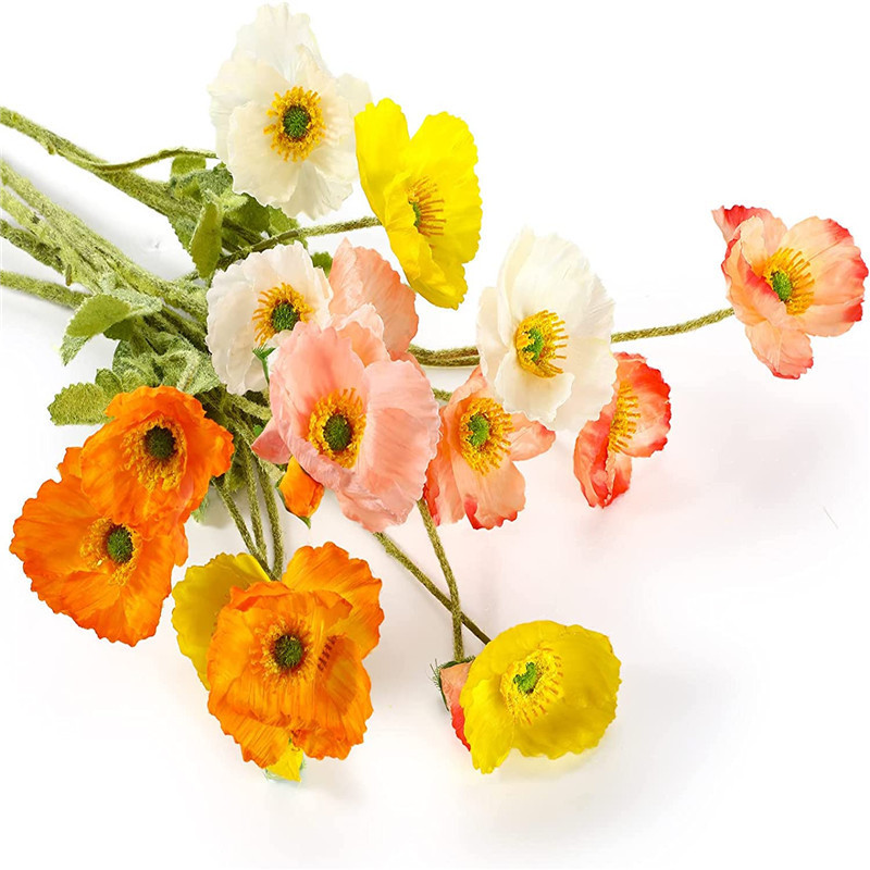 Handmade Artificial Flower Silk Faux Poppy Spring Flowers for Home Wedding Decorations Real Touch Spray